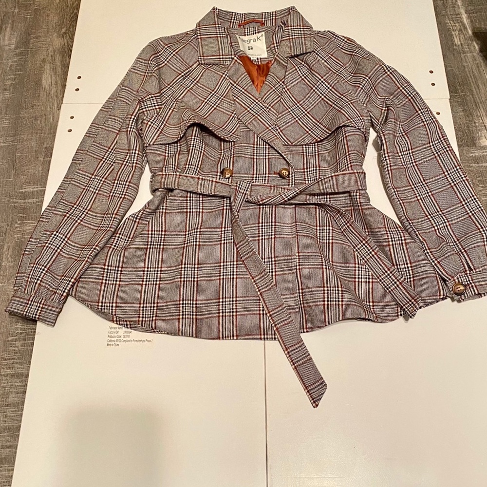 Allegra K Short Plaid Jacket w/ Belt *Vintage NWOT